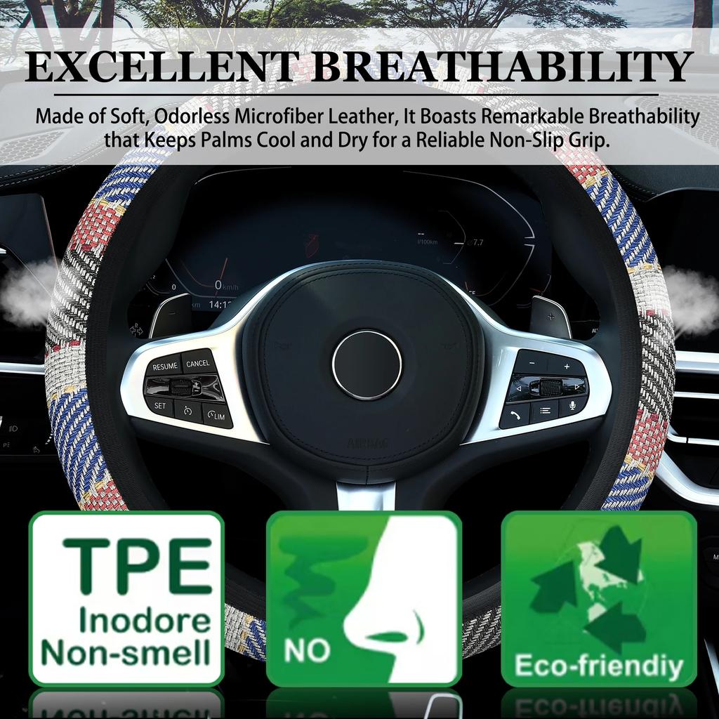 Ultra-Thin Summer Non-Slip Breathable Car Steering Wheel Cover Leather Print Design - No Inner Ring Handlebar Accessory Included