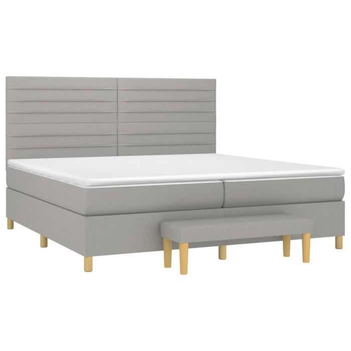 3137261 vidaXL Lit à sommier tapissier avec matelas Gris clair 200x200cm Tissu