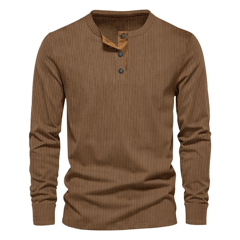 autumn Men's T-shirts corduroy Long Sleeve O-neck solid Button Casual loose T shirts for male Spring Designer Tees Men Clothing