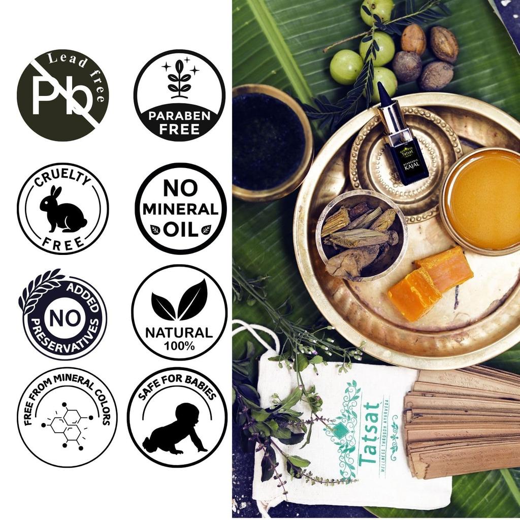 00% Natural Ayurvedic Herbal Lead Free Kajal with CHAKSHUSHYA Herbal Soot | No Preservatives | No Chemicals | No Irritation |2.5gm