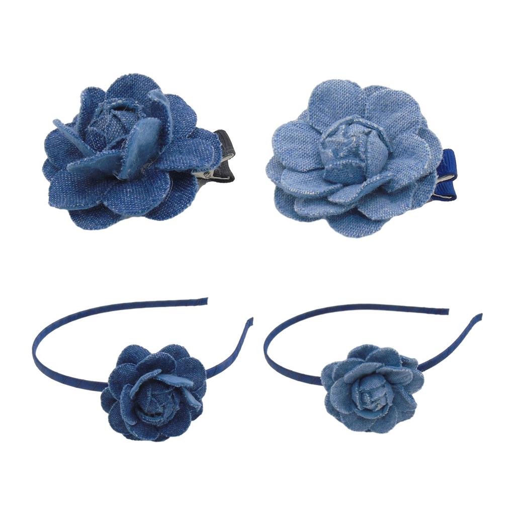 Unique Washed-Denim Headbands for Woman Non-slip Hair Clip with Rose Shape Headband for Girls Washing Face Sports