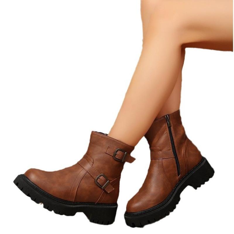 Fashion Hot Selling 2025 new Retro Women's Platform Boot Fashionable Side Zipper Shoes Anti-slip Women Ankle Boots Botines Para Mujeres