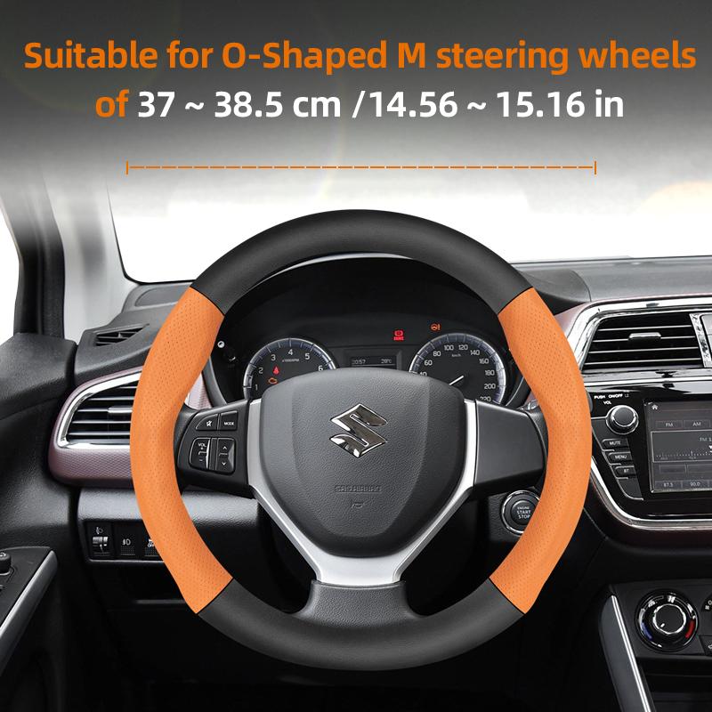 Suitable for SUZUKI Perforated Leather Matte Carbon Fiber Texture Steering Wheel Cover Wagon R Swift Ertiga Brezza Baleno Fronx