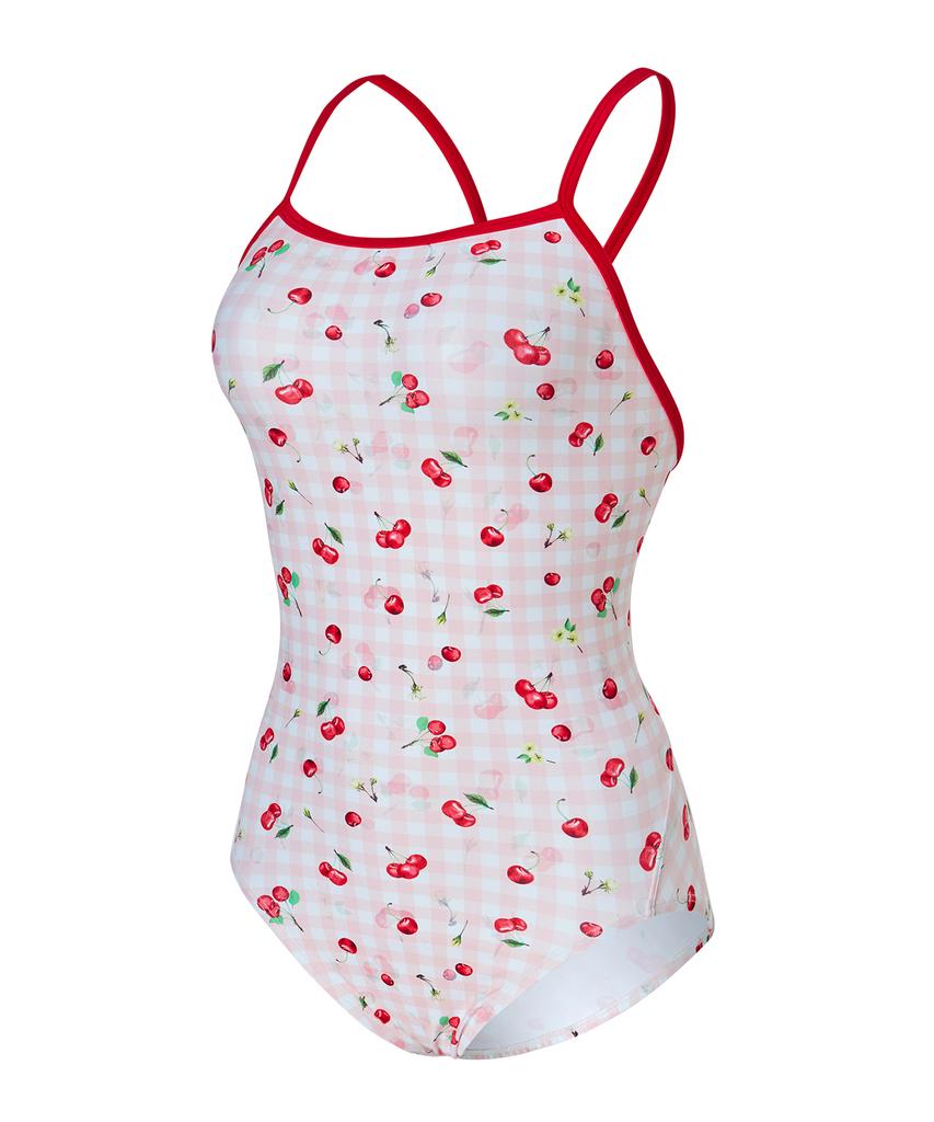 Laelliseupocheu [Rsla426 Lpk] Cherry Days Backless Strap X-Back Swimsuit Light Pink