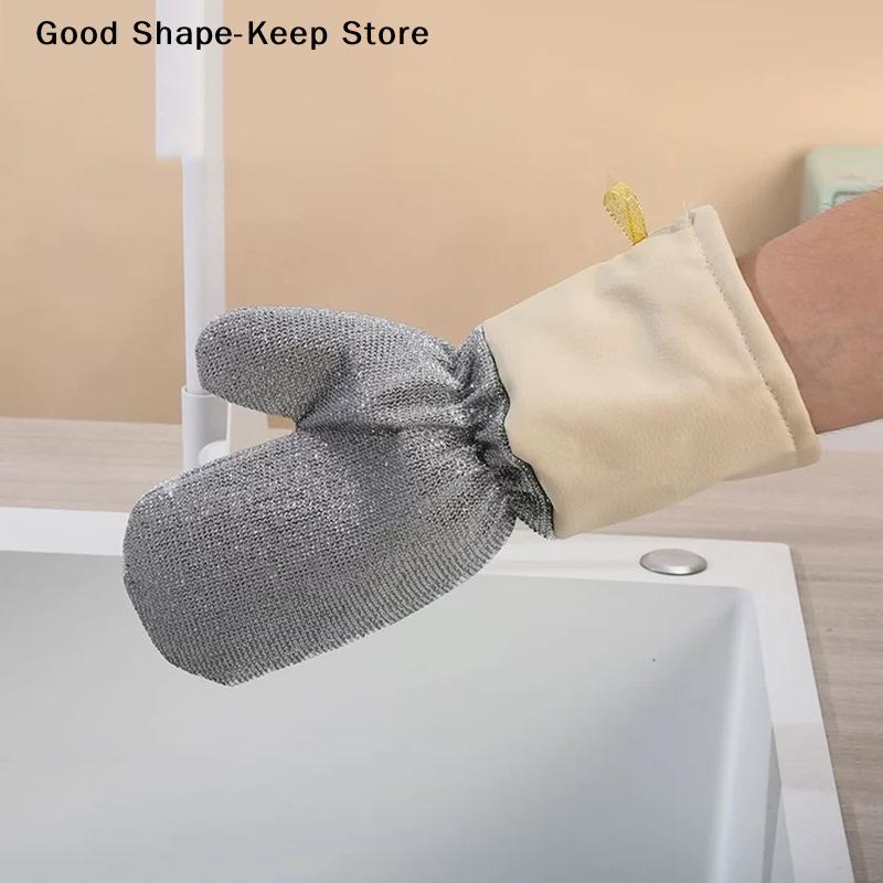 Waterproof And Heat-resistant, Thickened Silver-thread Dishwashing Gloves, And Wear-resistant Kitchen Cleaning Brush.