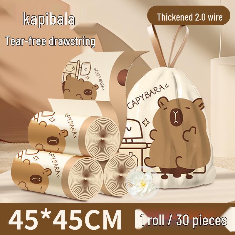 Tear-Off Drawstring Trash Bags for Kitchen & Dorm - Thickened & Cartoon Design