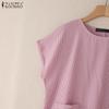 ZANZEA Blusa Casual de Verano para Mujer con Cuello Redondo y Manga Corta a Rayas