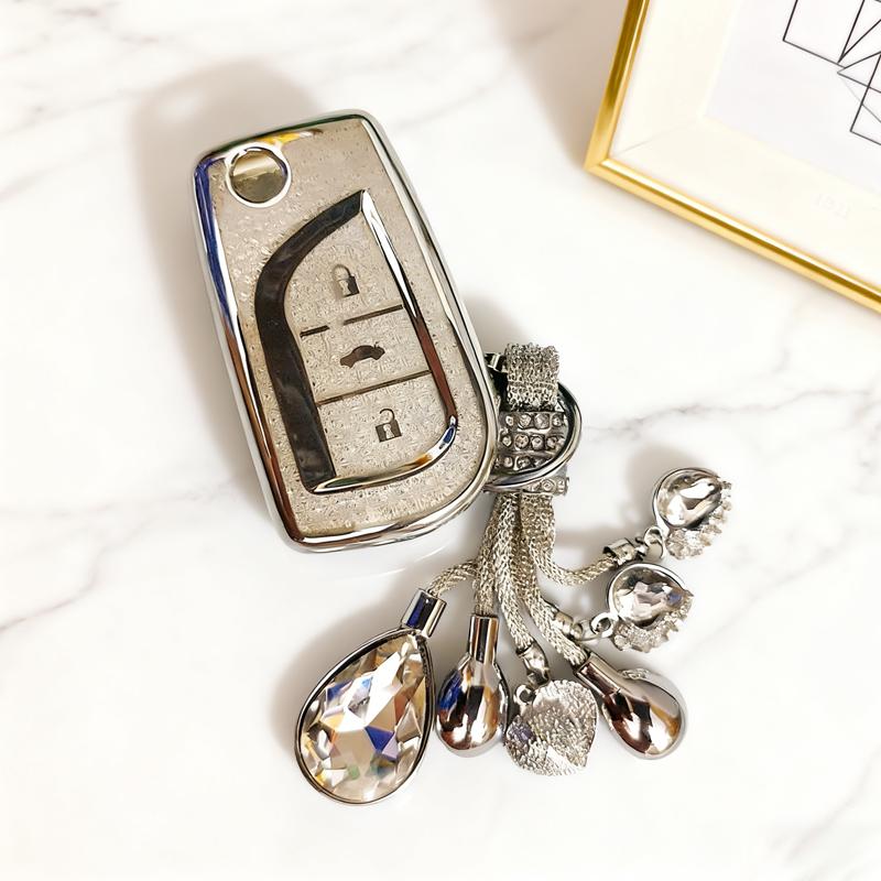 White Diamond Tpu For Toyota Hilux Vigo Yaris Corolla Camry 70 Prius C-Hr Clicker Carwalaa Flip Remote Car Key Case Cover Holder