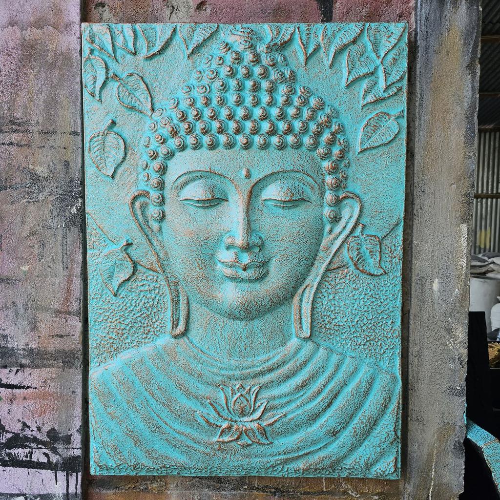 Buddha Wall Art Relief, Turquoise Lotus Leaves