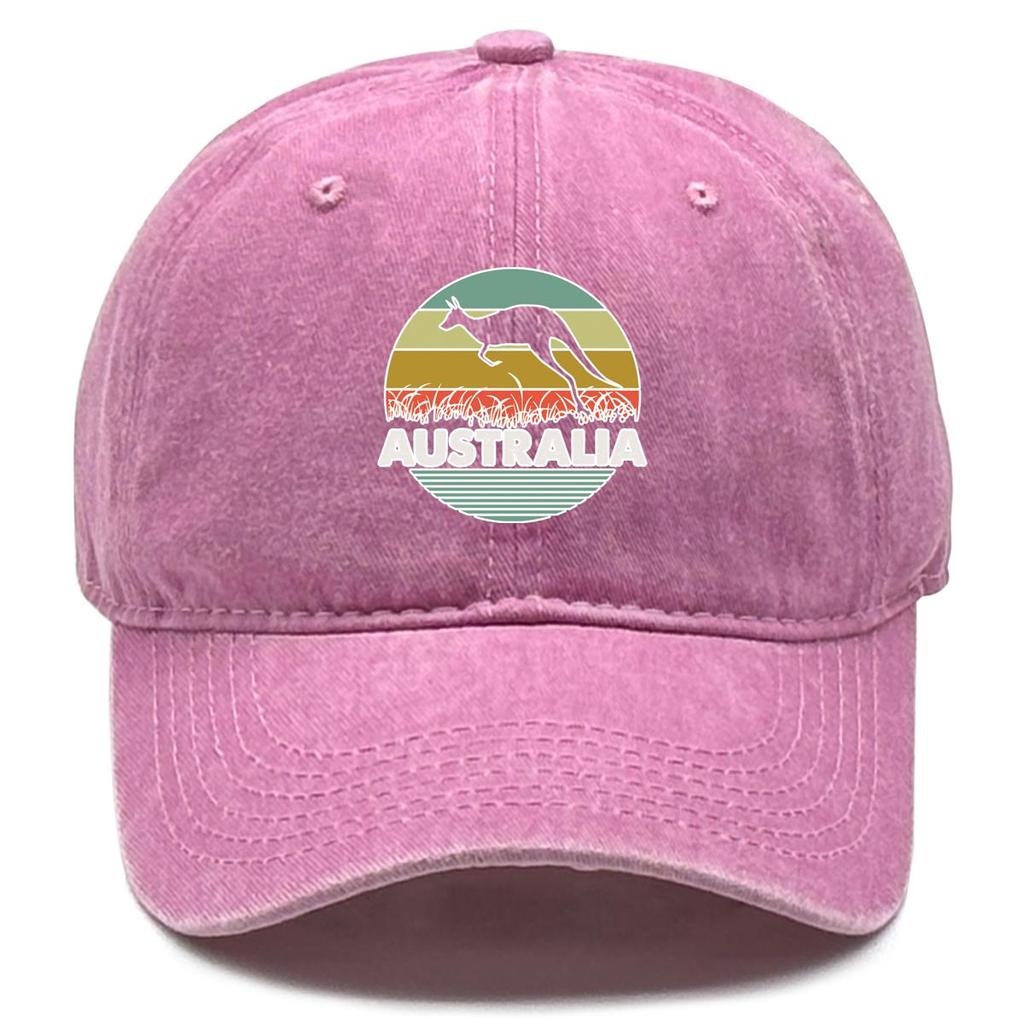AUSTRALIA" Kangaroo Print Snapback Baseball Hat, Mesh Hat Sunshade Adjustable Strap Curved Brim Simple Adjustable Baseball Cap