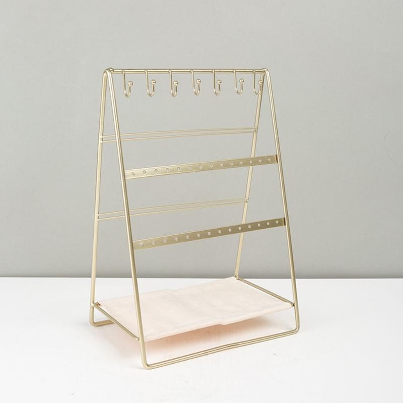 Gold Finish Iron 6 Tiers Earring Holder Bracelet Display Stand Desktop Organiser Easy Assembly Display Rack