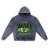 DTG Print Knitted Denim Zip-Up Hoodie Make Money Not Friends Brother Print Zipper Hoodies  