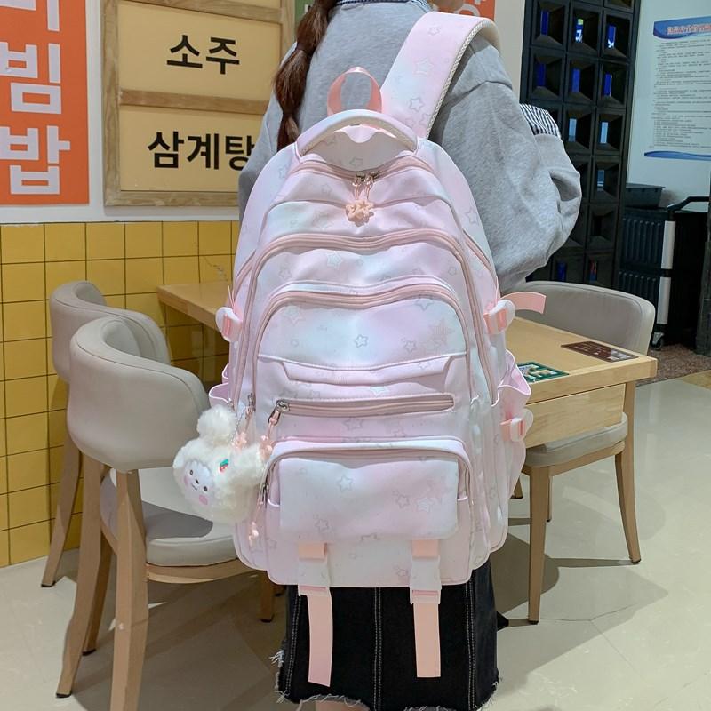 Schoolbag Schoolbag Girl Ins Simple Fashion Korean Version Contrasting Color Star Printed Backpack Junior High School Student Backpack