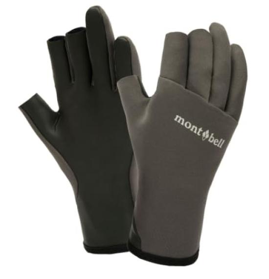 ClimaPlen Three Fingerless Fishing Mont-bell Gloves, Gray, #1126204 (L)