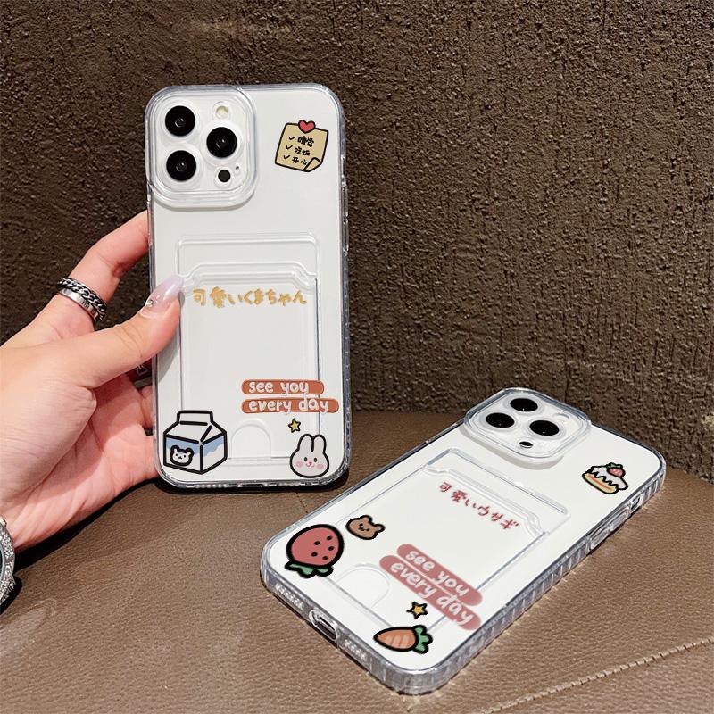 Card Slot Holder Silicone Wallet Pocket Case For Xiaomi Redmi Note 14 13 12 11 10 iPhone 17 16 14 13 Pro Samsung S23 S24 S25 Cover Clear Phone Bumper