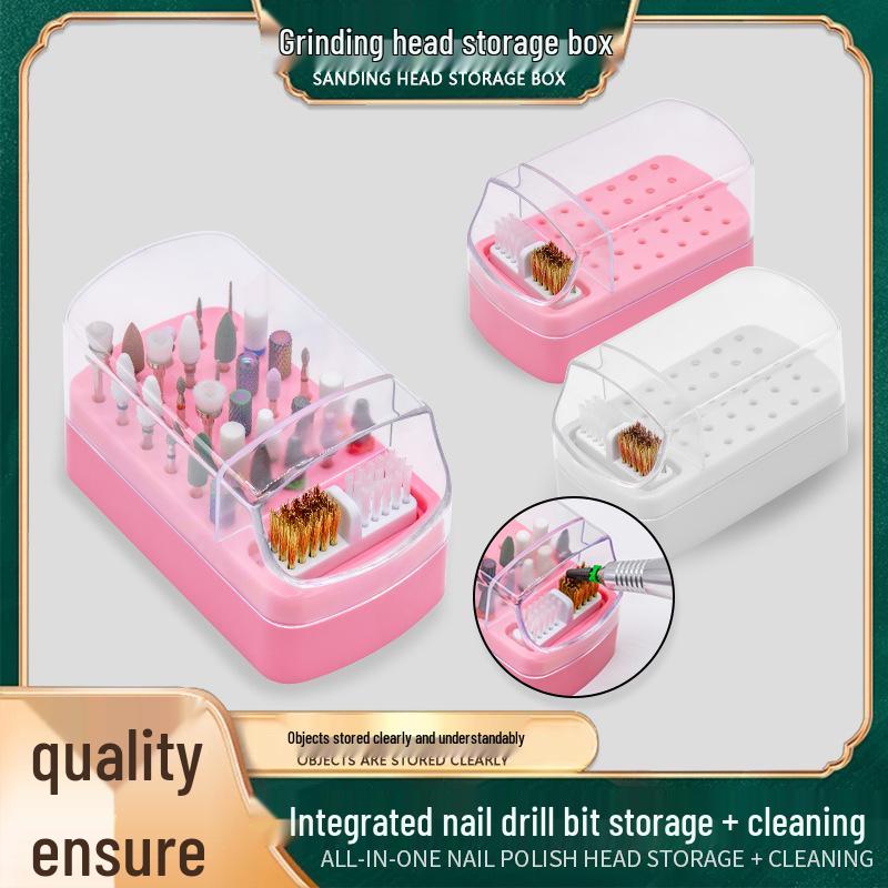 30-Hole Multifunctional Nail Tool Organizer with Dustproof Grinding Head Storage & Cleaning Brush