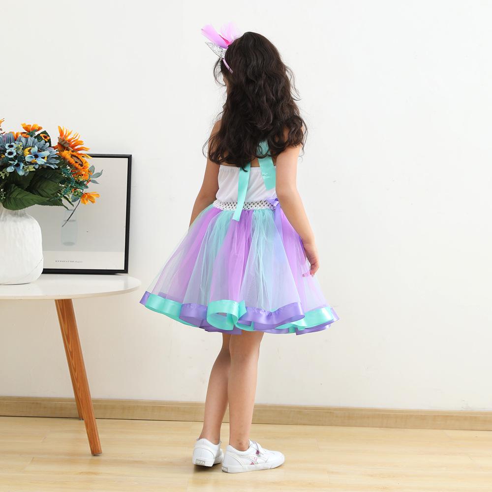 Abito Coda di Sirena Europeo & Americano con Copricapo - Tuta Elegante in Rete per Bambina con Fodera Interna