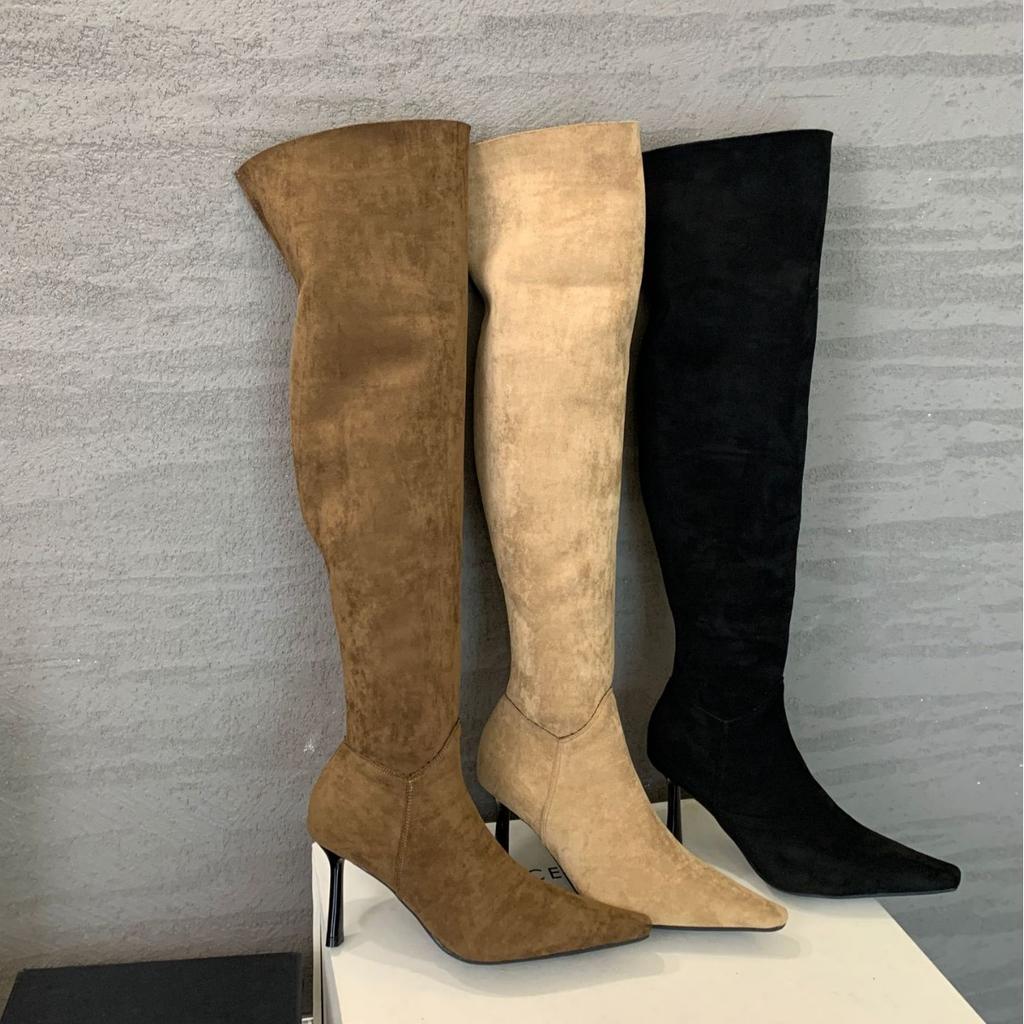 6625-5~ Two Wear Foldable Pile Boots~ High Heel French Pointed Over Knee Boots Women's Boots 2025 New