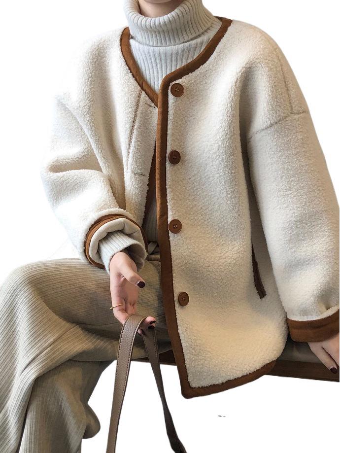 Damen Plüsch Lammwollmantel: Dick, Flauschig, Warm und Locker geschnitten für Herbst und Winter