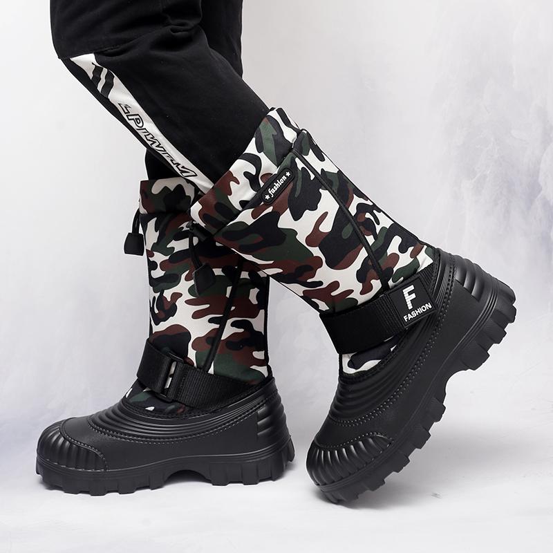 Men's Winter Warm Snow Boots Rubber Hiking Boots Outdoor Knee High Camouflage Duck Boots Waterproof  Plus Size