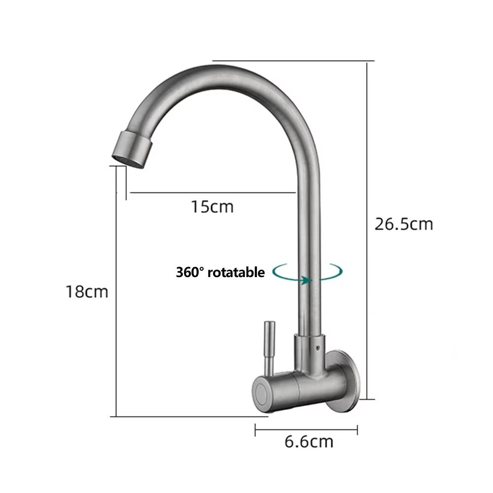 Kitchen Faucet Stainless Steel Wall Mounted Single Cold Water Faucet Lower Curve Faucet Wall Sink Water Tap Premium Quality