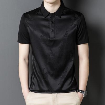 Camiseta de Manga Corta de Seda de Morera para Hombres de Mediana Edad, Polo Casual de Seda con Solapa, Top Fino de Moda de Seda de Hielo de Media Manga