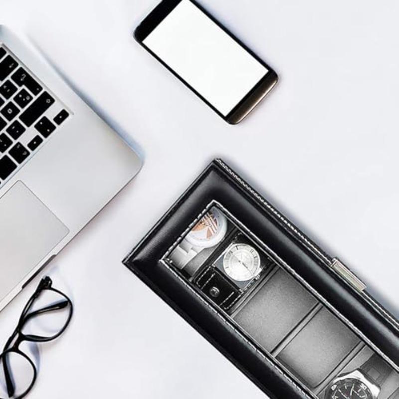 6-Slot Watch Box Organizer with Display,Lockable Lid,Heavy-Duty,Portable Watch Holder Stand Storage Case with Removable Dividers