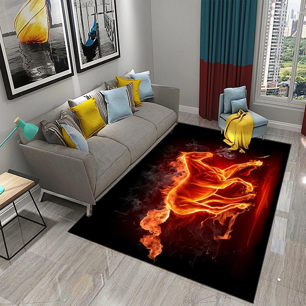 3D Fire Animal Cool Tiger Wolf Carpet Children Play Crawling Carpet Living Room Bedroom Balcony Decor Rugs Bathroom Non-slip Mat