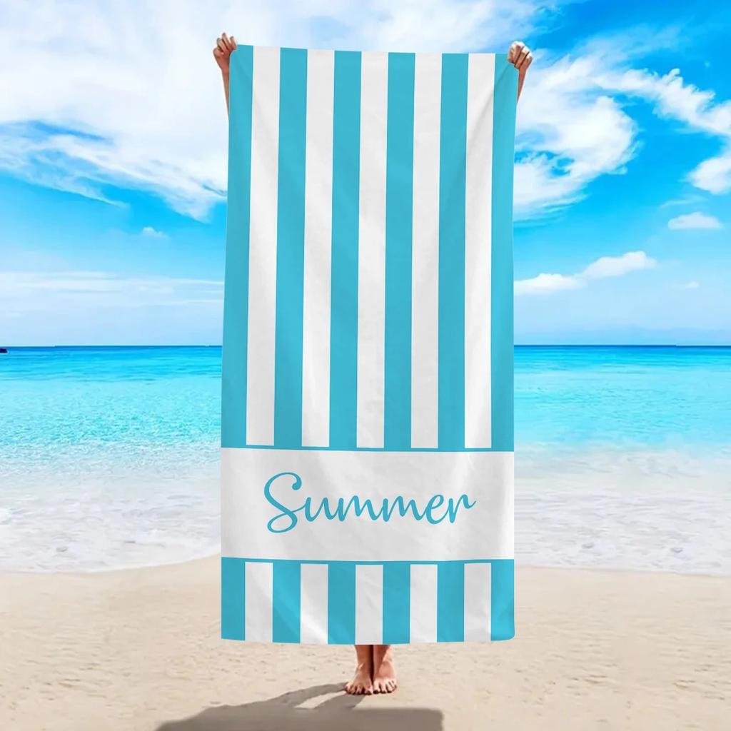 Summer Striped Beach Towel Quick Dry Peach Skin Microfiber Pool Towel Large Decorative Bath Towel For Vacation Travel Swimming