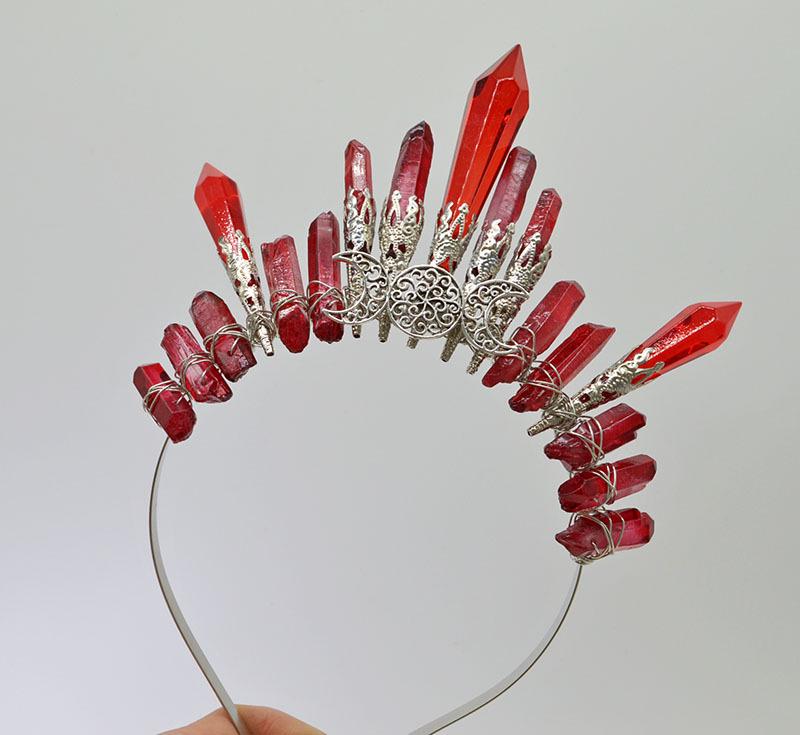 Retro Silver Moon Crystal Glass Crown Headband