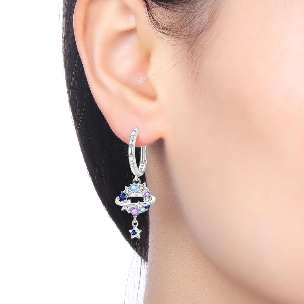 925 Silver Blue Purple Starry Sky Drop Earrings Women Earrings Charm Fashion Versatile Party Jewelry Gifts