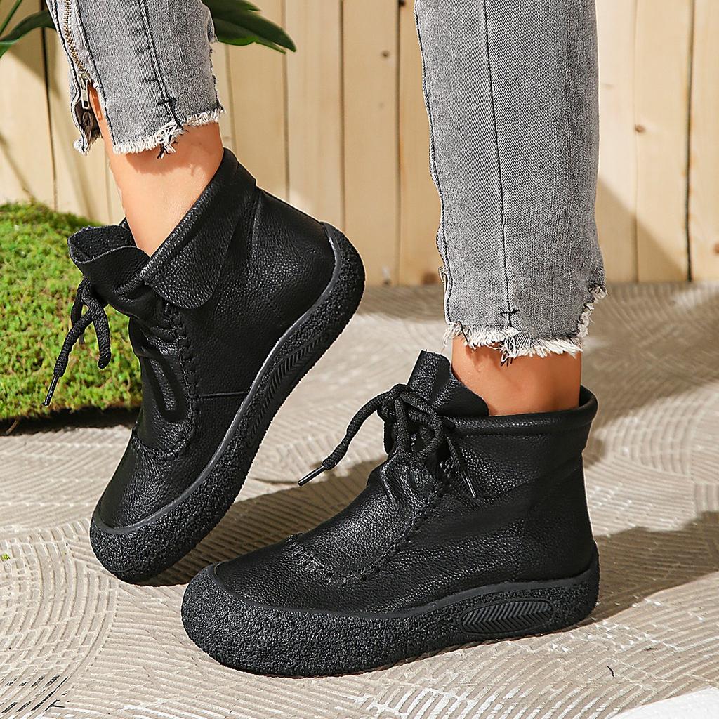 Fashion Women Boots Breathable Single Shoes Spring Car Suture Strap Oxford Lace Up Shoes Fashion Comfortable Increase Non-slip Boots