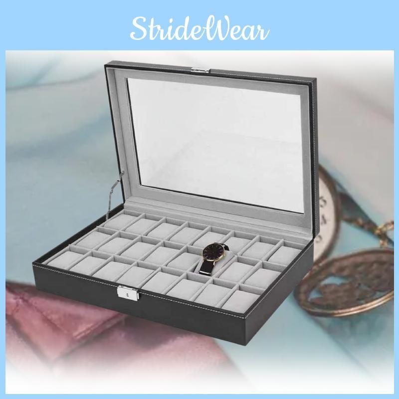 24 Black Watch Storage Box Case Bracelet Bangle Jewelry Display Collection Tray