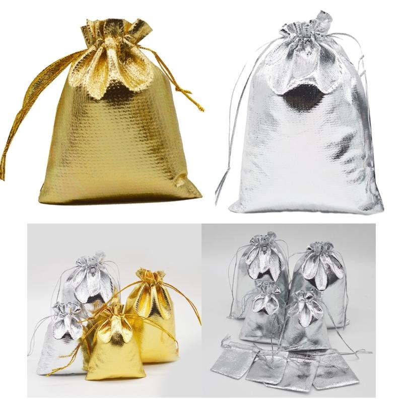 50 Stück Schmuckverpackung Stoffbeutel Gold Silber Tuch Kordelzug Geschenkverpackungsbeutel 7x9cm 9x12cm Hochzeitsgeschenk Aufbewahrungsbeutel