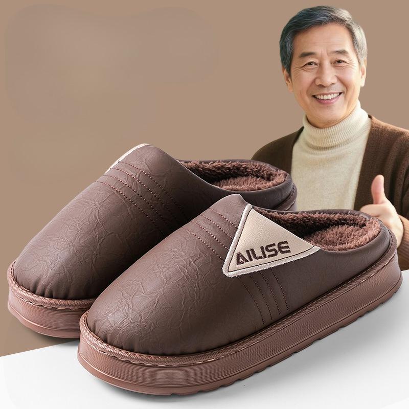 Waterproof Cotton Shoes for Large-sized Indoor Home Use with Fleece and Anti-slip Thick-soled Slippers