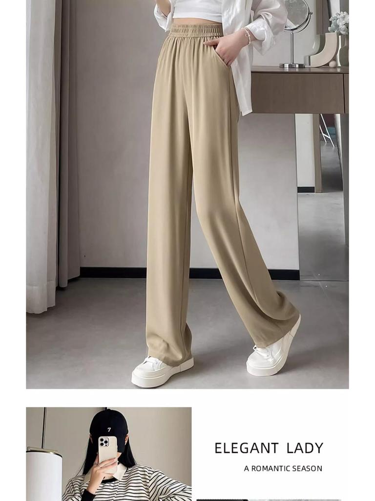 Damen Sommer High-Waist Weitbeinige Schwarze Hose - Bodenlang, Lockere Passform, Drapierter Stoff