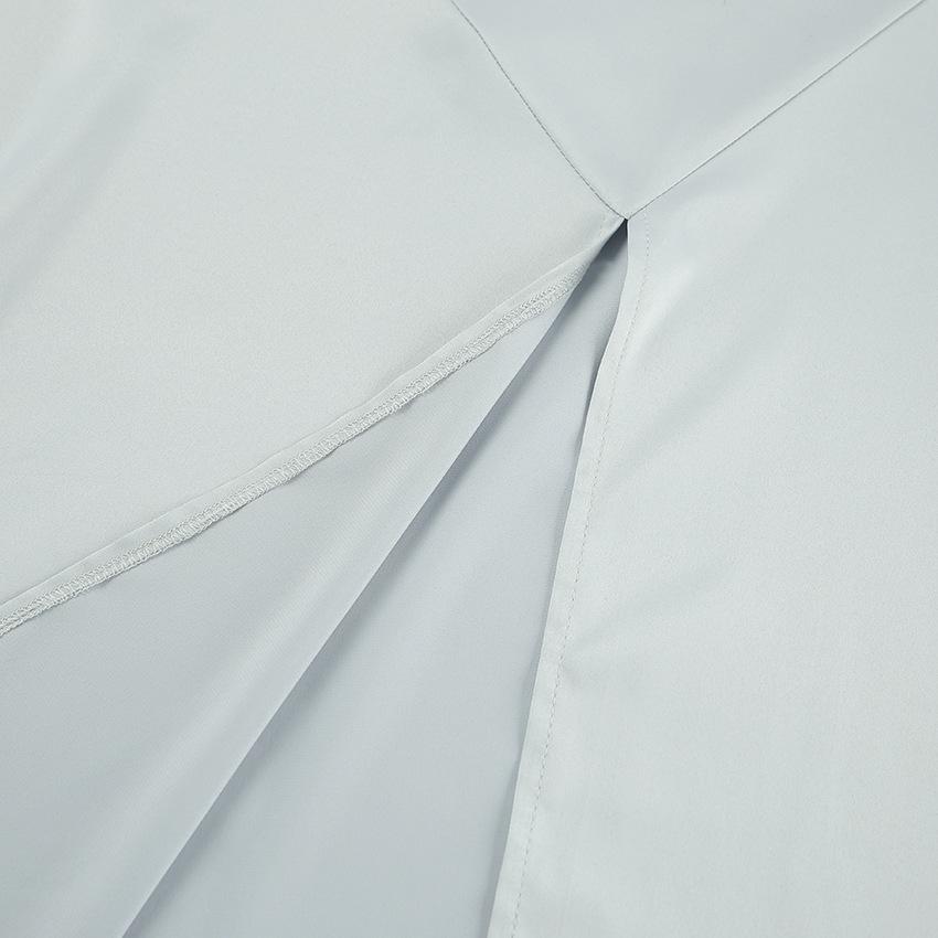 Elegant Grey Satin Skirts For Women Fashion Mid Waisted Slit Solid Skirts Casual New Loose Ankle-Length Skirt Streetwear