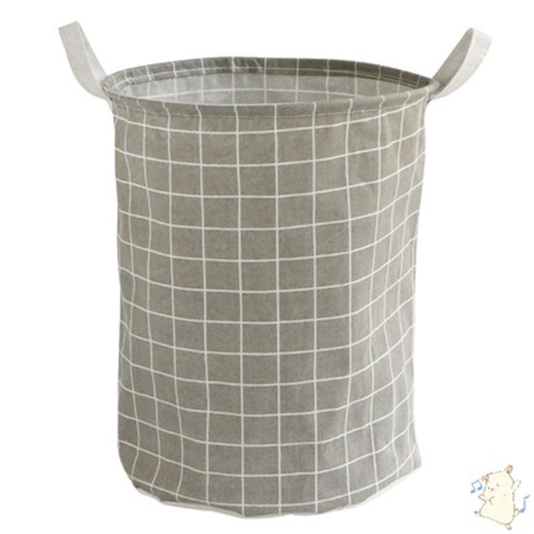 Foldable Cotton Linen Laundry Hamper: Round Waterproof Plaid Storage Bin for Dirty Clothes and Toys