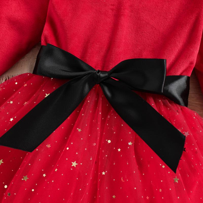 European & American Christmas Princess Dress - Santa Costume Gown Set for Girls with Waistband & Headpiece.