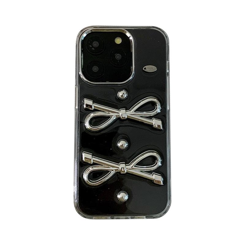 Transparent Epoxy Mobile Phone Case For Apple 17Promax Internet Celebrity Apple 14 Electroplating Line Bow 13