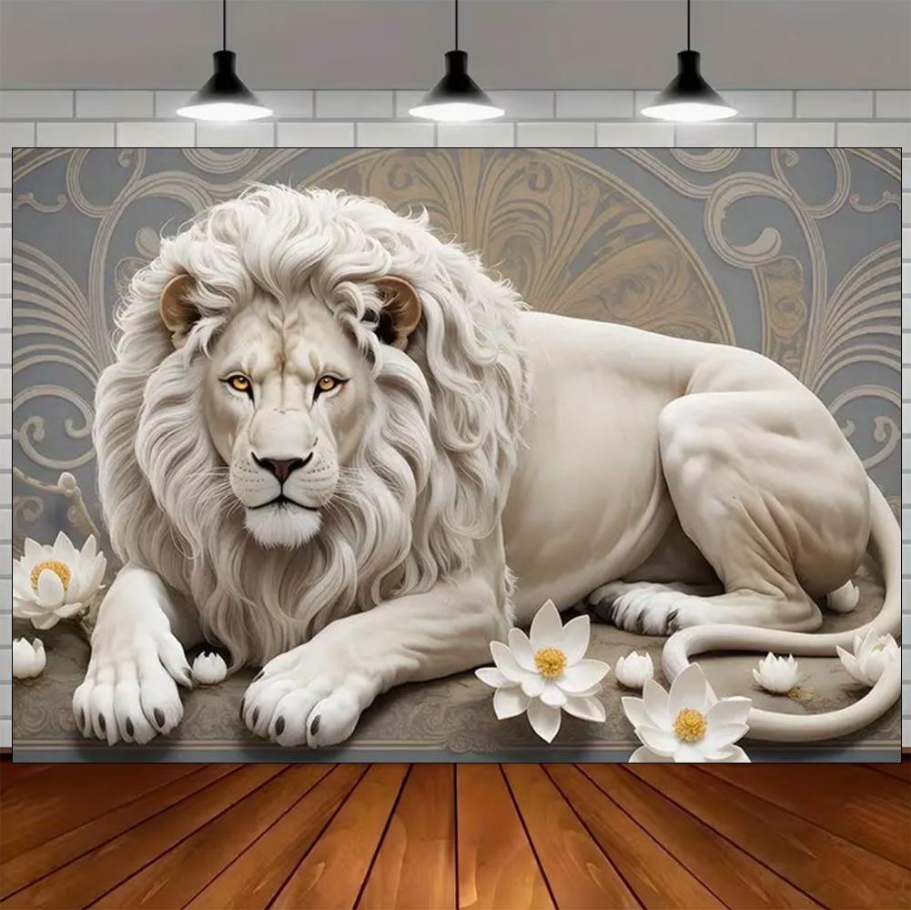 Luxury White Lion Backdrop Supplies White and Gold Regal Animal Background Birthday Photozone Party Decoration Photography Props