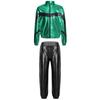 Girls Hip Hop Dance Jacket Metallic Zipper Contrast Color Stand Collar Coat Glittery Waist Pants Set