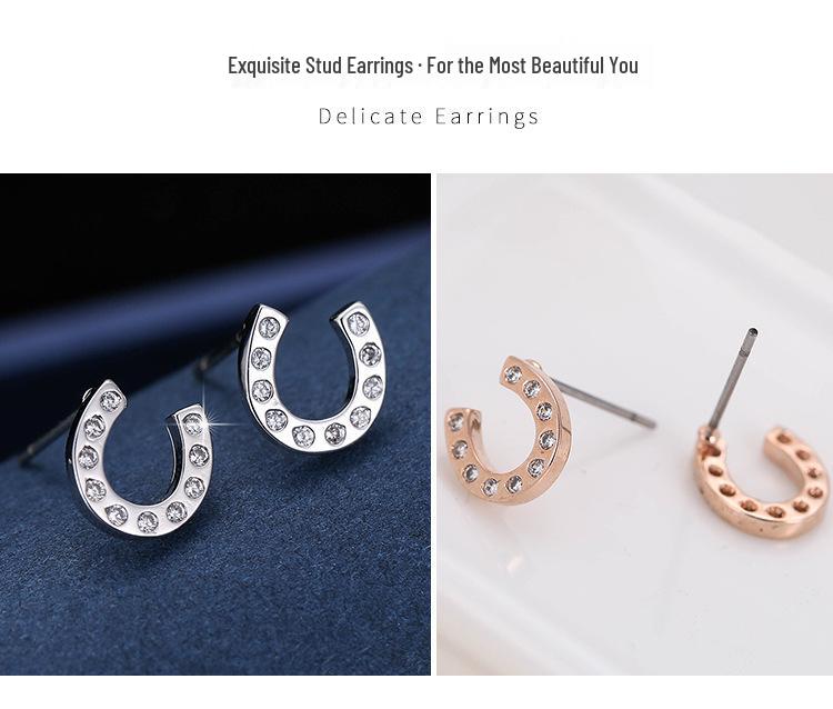 Elegant U-shaped Micro-inlaid Diamond Earrings for Girls - Cute & Stylish