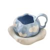 Super Healing Hand-Painted Blue Sky And White Clouds Ceramic Coffee Cup And Saucer Set Cute Latte Latte Flower Cup Afternoon Tea Cup