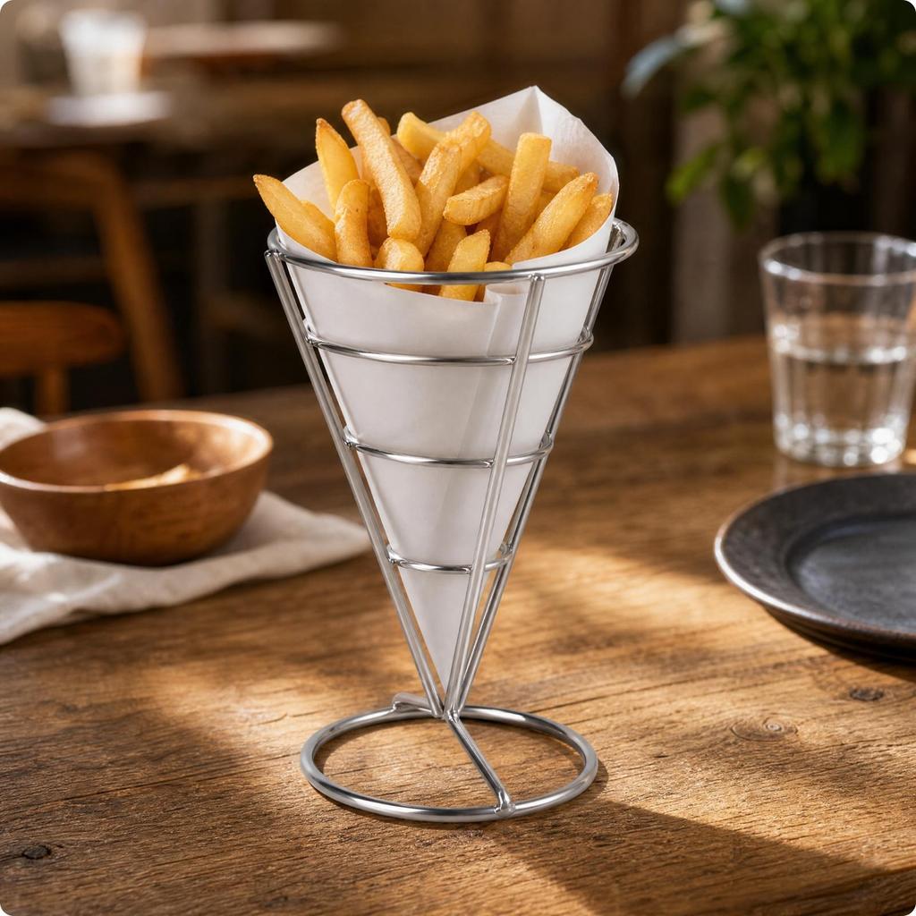 Single-Head Cone-Shaped Fry Holder Easy to Clean Stainless Steel Wire Cone