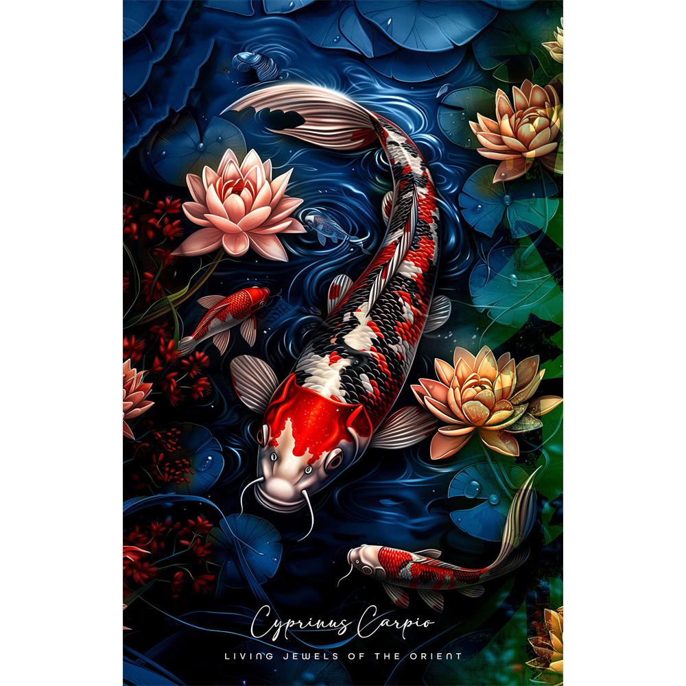 DIY Diamond Painting Retro Chinese Style Red Koi Lucky Carp Luxury Fish Calligraphy Embroidery Cross Stitch Kit Living Room Home Art Wall Decor