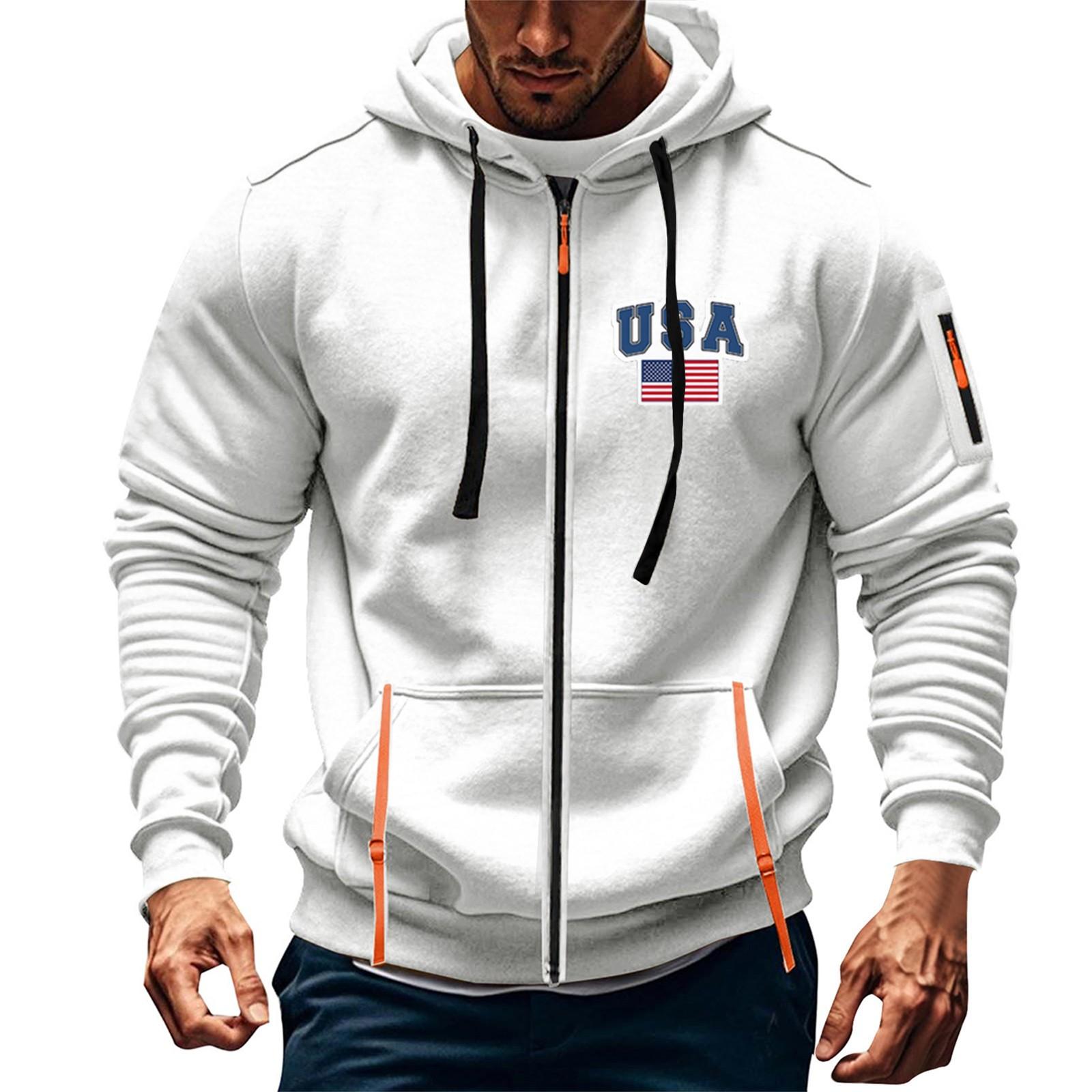 Men s Sports Casual Hoodie Hoodie Cardigan Zipper Multi-pocket Hoodie Coat XL белый
