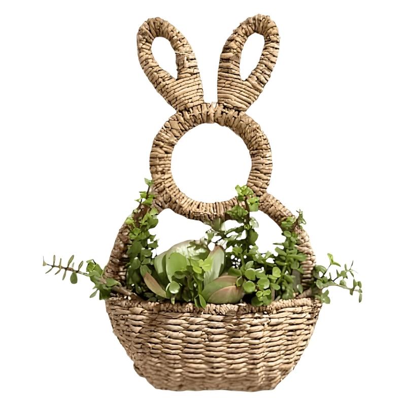 

Wicker Easter Bunnies Basket Easter Bunnies Basket Hanging Wall Pocket DIY Spring Wreath for Front Doors Decors