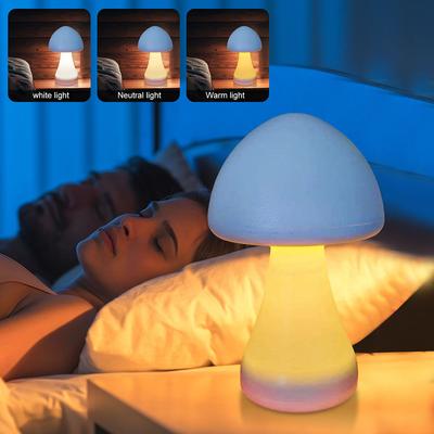 Cute Mushroom LED Night Light Aluminum 3 Color Rechargeable Bedside Table Lamp with Touch Switch Room Decoration Mushroom Lamp