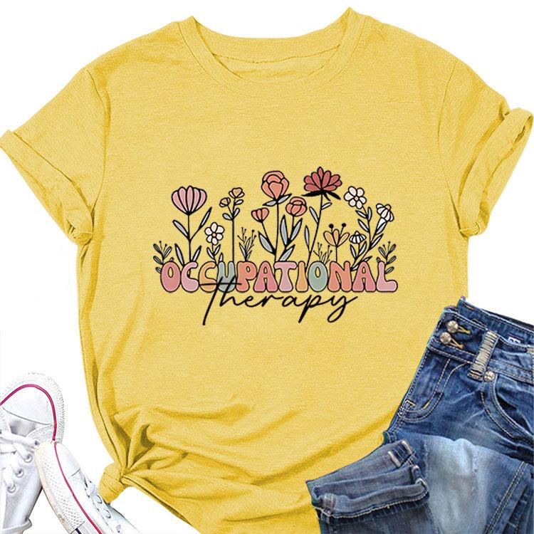 Sommer Freizeit Rundhals T-Shirt Ergotherapie Aufdruck Neues Kurzarm Lockeres Oberteil